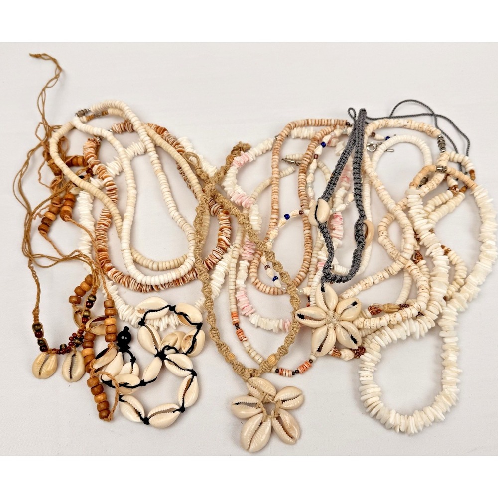 Puka Sea Shell Necklaces Lot (17) Vintage Y2K Dyed Hawaiian Surfer Beach Wedding - Picture 1 of 7